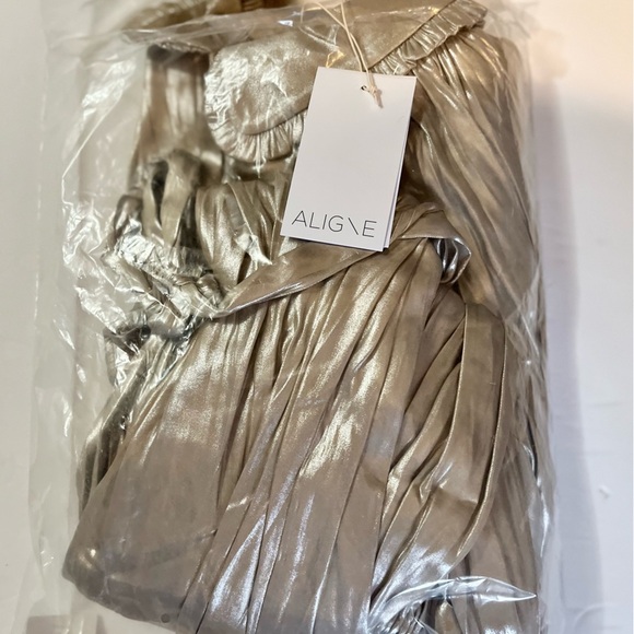 Aligne Anthropologie Champagne shiny Foil Gavid Dress gown UK10 /US 6 - Picture 6 of 10